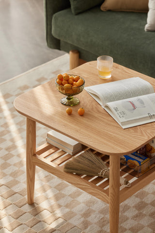 sola oak wood table with shelf