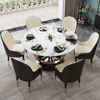 6 seater marble dining table modern black white chairs