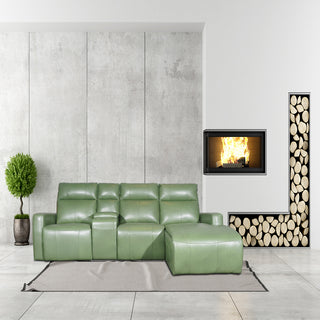 green L-shape electric recliner sofa full leather