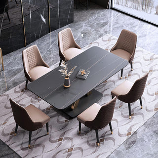 black sintered stone dining table top view