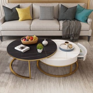 black white stone top split level modern coffee table