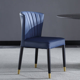 blue dining chair with gold tip wooden leg
