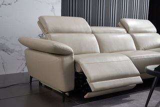cream leather l shaped electric recliner reclined closeup