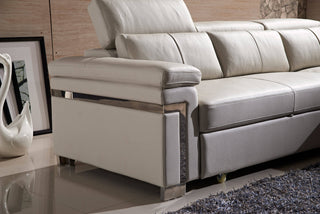 cream leather l shaped sofa bed stainless steel trim