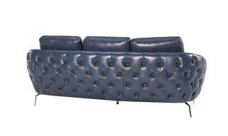 dark blue 3 seater leather sofa back view
