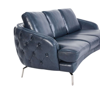 dark blue 3 seater leather sofa side view