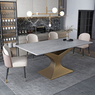 grey sintered stone dining table gold stainless steel leg
