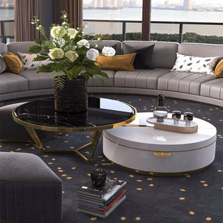 low black white marble round coffee table