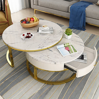 marble coffee table with drawer and gold feet
