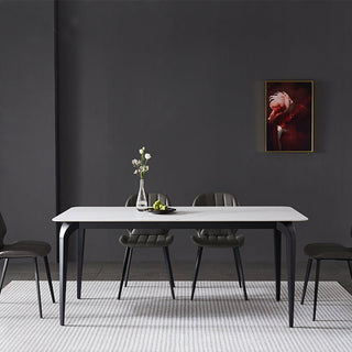 minimalist black white marble dining table set black chairs