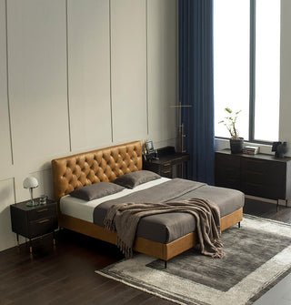 modern brown leather bed frame
