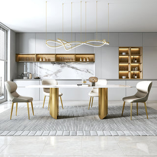 modern sintered stone dining table with gold stainless steel leg