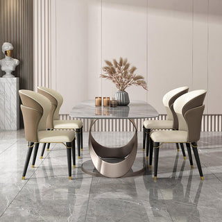 rose gold leg sintered stone dining table side view