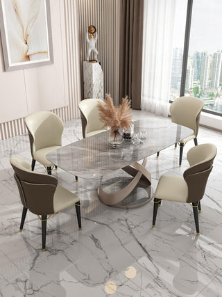 sintered stone dining table rose gold leg side view