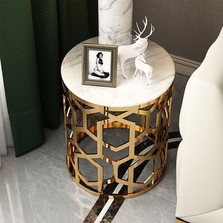 white marble side table gold stainless steel side view furniture
