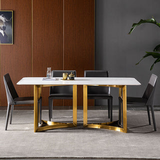 white sintered stone dining table
