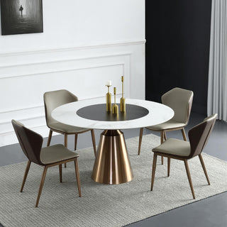 white sintered stone round dining table rose gold stainless steel full set